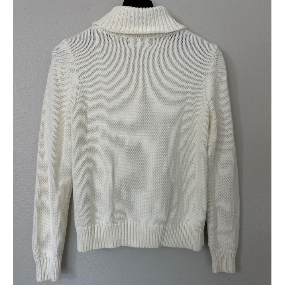 Lands End Drifter Womens Medium Ivory Cable Knit Cotton Turtleneck Sweater - Picture 2 of 4